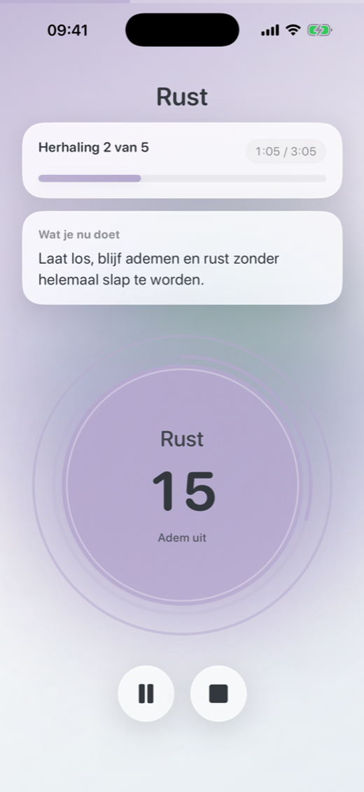 Rust scherm van de Oever app tijdens een Applied Tension oefening.